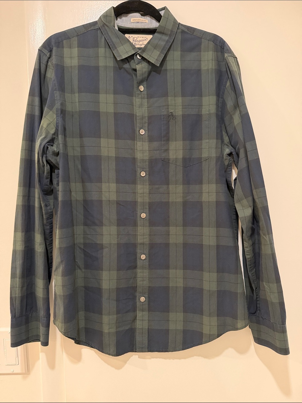 Penguin Men's Black Watch Plaid Button-Down Shirt - Green/Blue